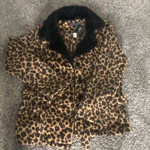 Ladies Faux Fur Leopard Print Belted Jacket